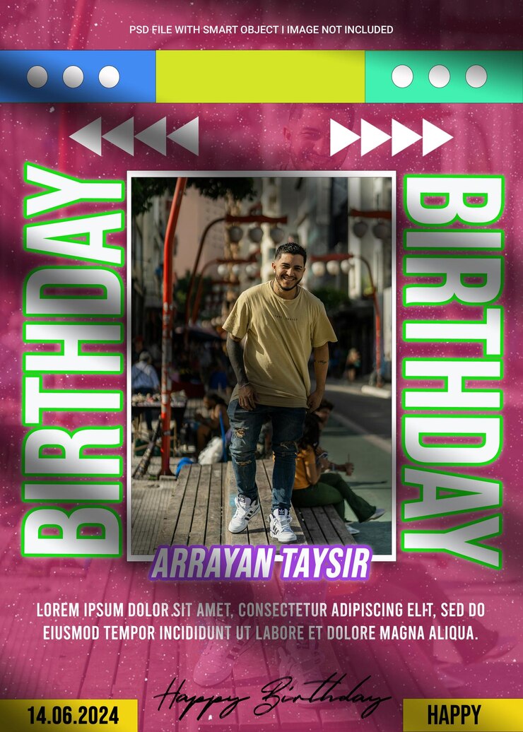 Photo une affiche pour un anniversaire avec un homme debout devant elle