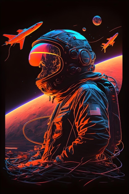 Une affiche pour l'astronaute qui est sur la planète.