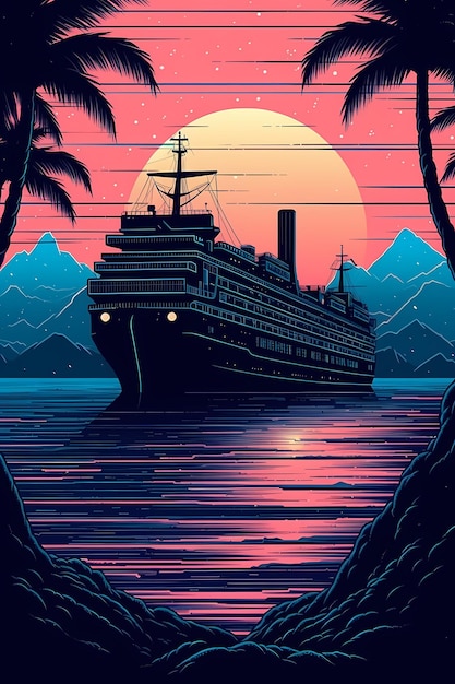 Une affiche pour un bateau de croisière appelé le bateau de croisière