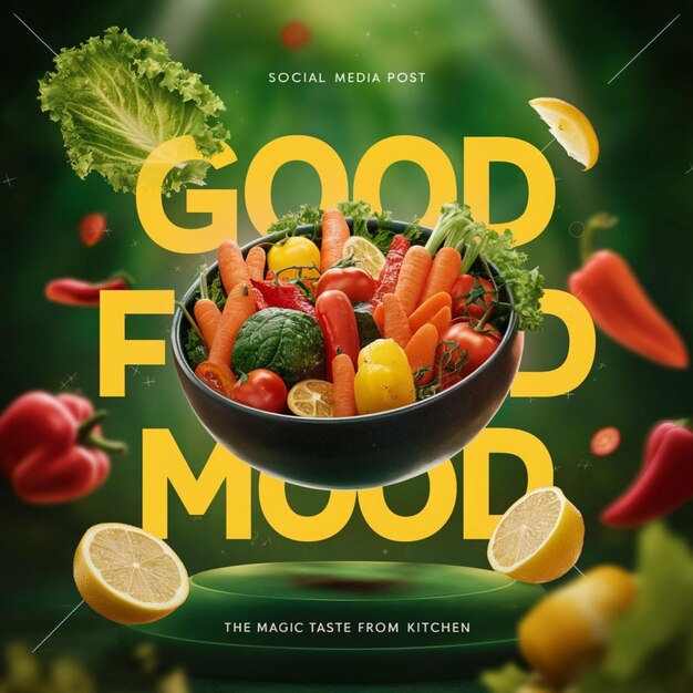 Photo une affiche pour une bonne nourriture avec un bol de légumes et un bol de végétaux