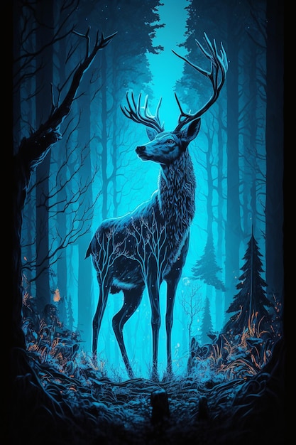 Une affiche pour un cerf dans les bois.