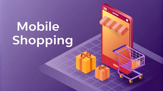 une affiche pour le chariot d'achat mobile avec un chariot de shopping sur le sol