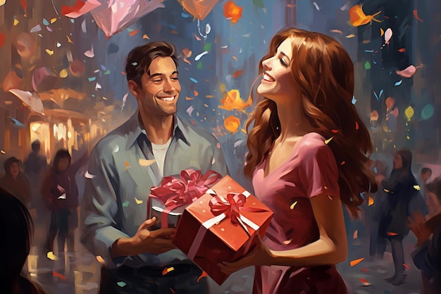 Une affiche pour un couple avec un cadeau qui dit " love ".