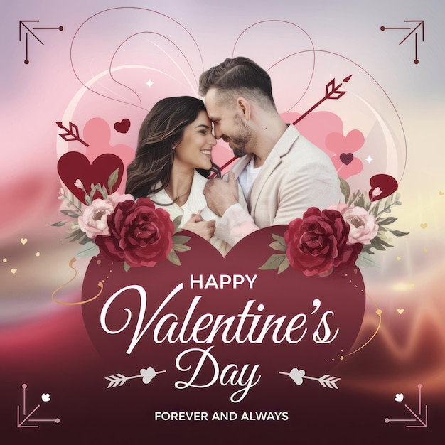 une affiche pour un couple avec des cœurs et un fond rose avec un couple amoureux