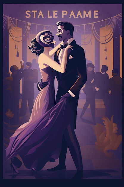 une affiche pour un couple dans une pièce sombre avec un couple en arrière-plan