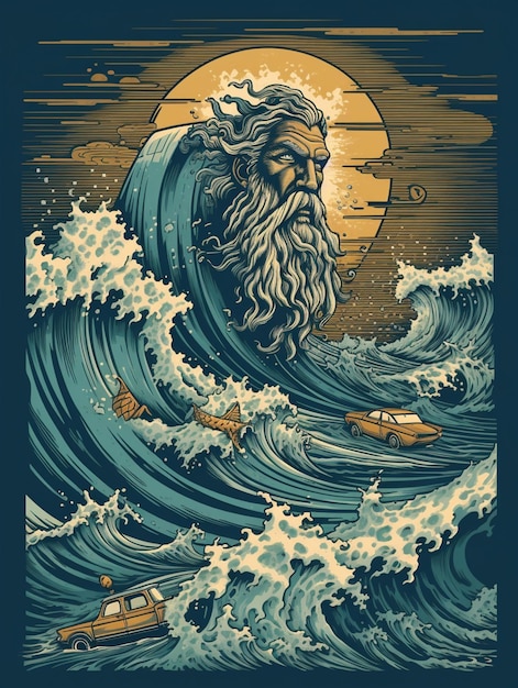 Une affiche pour le dieu océan de la mer