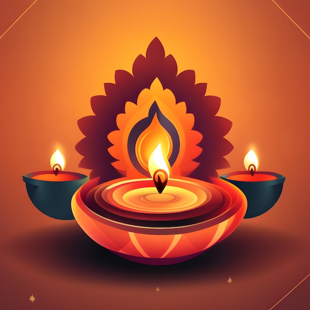 Une affiche pour diwali avec une bougie allumée et deux bougies.