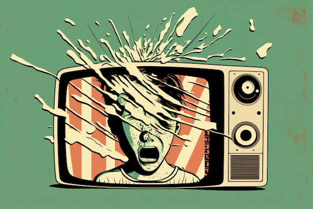 Une affiche pour une émission de télévision montre un garçon hurlant devant un écran qui dit "crie".