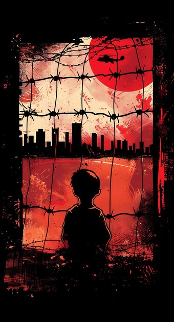 Photo une affiche pour un enfant avec une silhouette d'un enfant devant un fond rouge