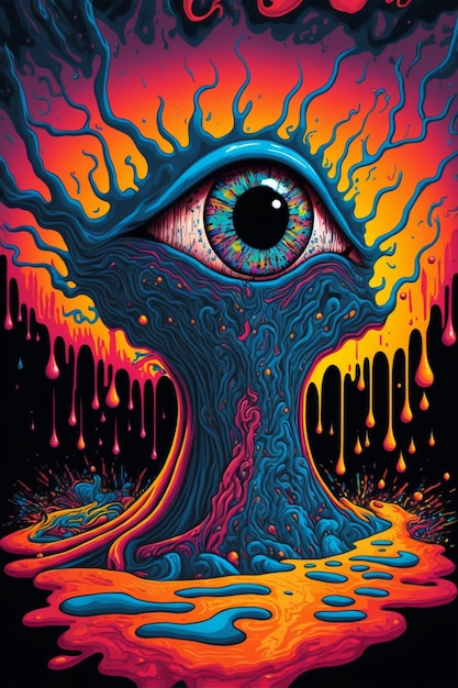 Une affiche pour une exposition d'art psychédélique qui s'intitule 'eye'