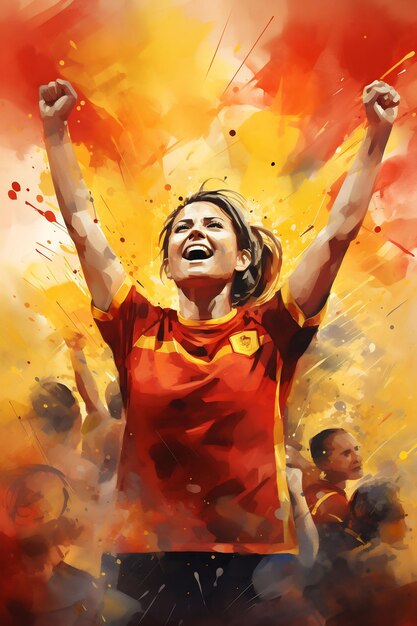 une affiche pour un fan de football avec une fille portant une chemise rouge avec les mots "football" dessus