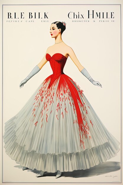Photo une affiche pour une femme dans une robe rouge avec un ruban rouge autour de la taille