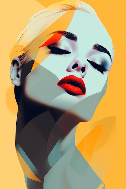 une affiche pour une femme avec des lèvres rouges et un fond jaune