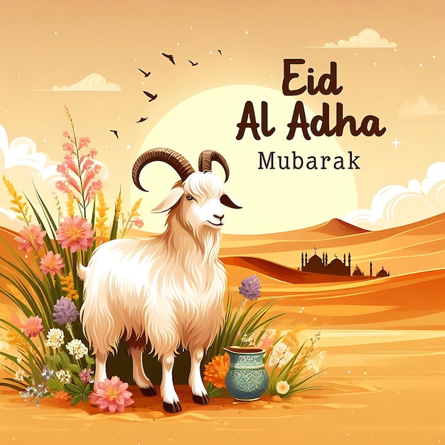 une affiche pour un festival arabe arabe arabe avec une chèvre et des fleurs