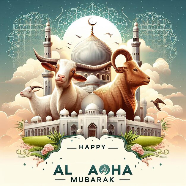 une affiche pour un festival arabe avec une vache et une mosquée sur le dessus