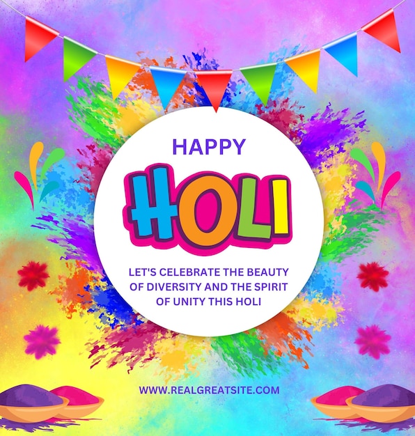 une affiche pour le festival de la religion avec des fleurs colorées et les mots Holi dessus