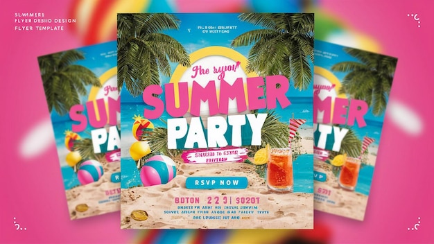 une affiche pour une fête d'été avec des palmiers sur la couverture