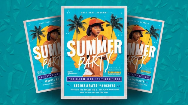 une affiche pour une fête d'été avec des palmiers sur la couverture