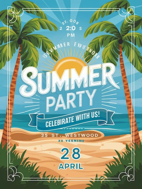 Photo une affiche pour une fête d'été avec des palmiers et une scène de plage