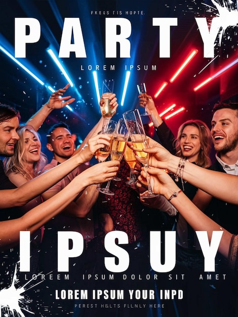 une affiche pour une fête avec des gens célébrant avec des verres de champagne
