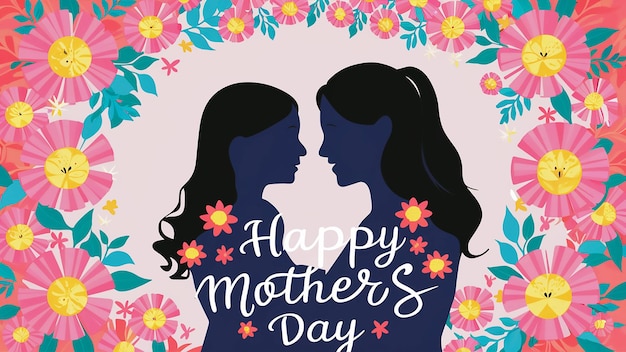 une affiche pour la fête des mères avec une fille et sa mère