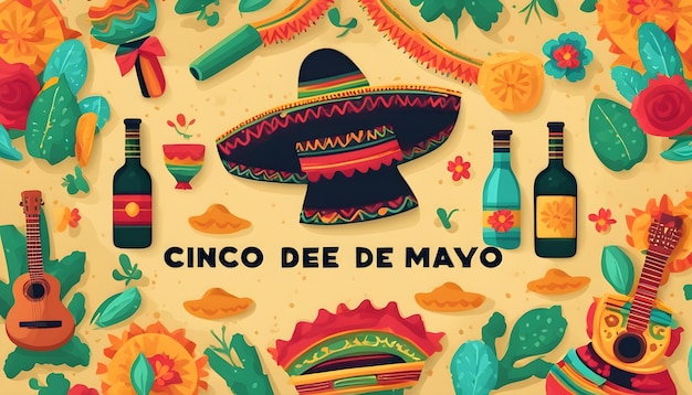 une affiche pour une fête mexicaine mexicaine avec une bouteille de sombrero