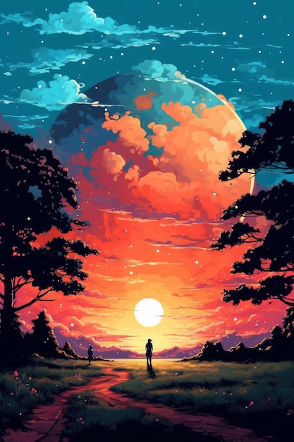 Une affiche pour un film appelé le coucher du soleil.