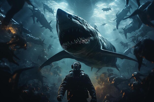 Photo une affiche pour le film avec un requin et un requin