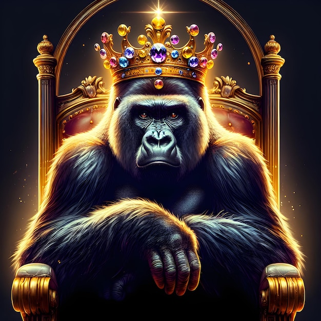 une affiche pour un gorille avec une couronne dessus