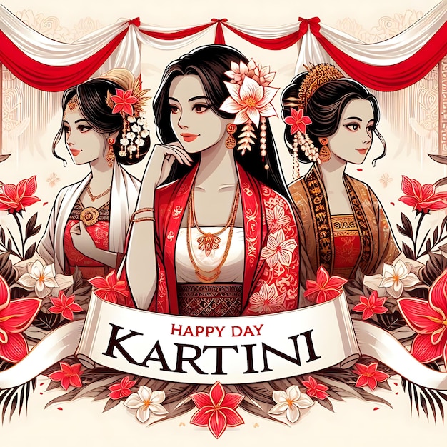 une affiche pour un hari kartini avec des fleurs et un banne