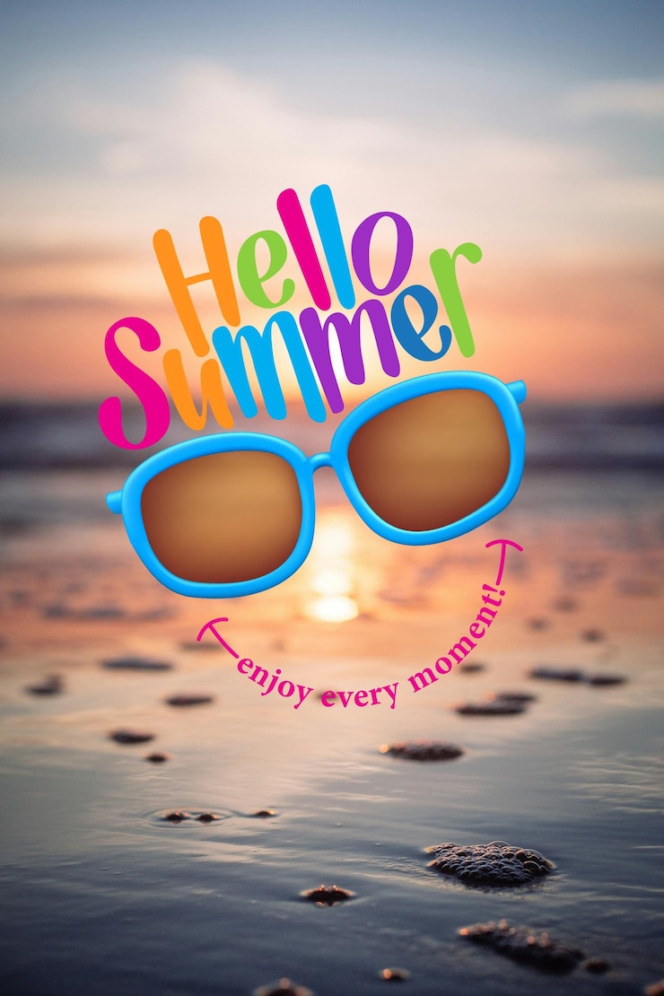 Photo une affiche pour hello summer avec des lunettes de soleil dessus