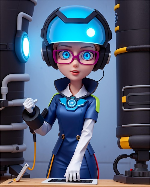 une affiche pour un jeu vidéo intitulé une fille avec un casque et des lunettes.