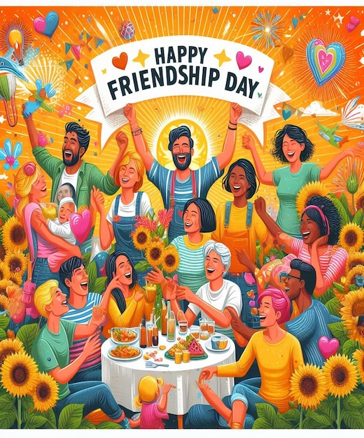 une affiche pour le jour de l'amitié heureuse avec un champ de tournesol en arrière-plan
