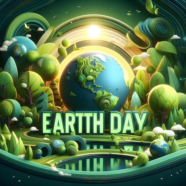 une affiche pour le jour de la terre avec une planète verte et les mots jour de la Terre