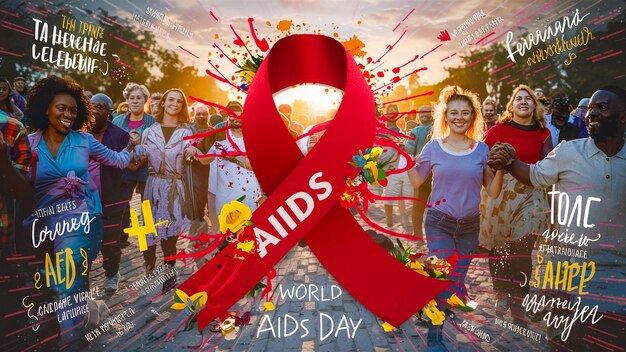 une affiche pour la journée du sida avec un ruban rouge