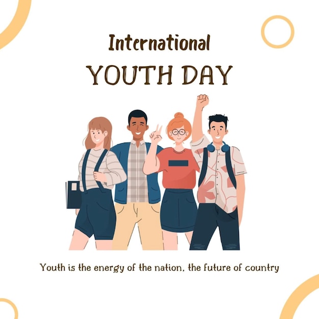Une affiche pour la journée internationale de la jeunesse avec une photo d'étudiants