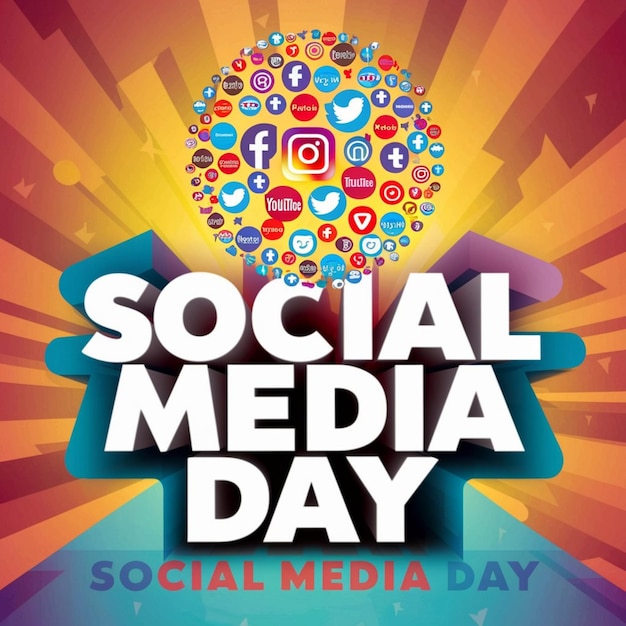 une affiche pour la journée des médias sociaux avec un arrière-plan coloré avec une image d'une journée des réseaux sociaux