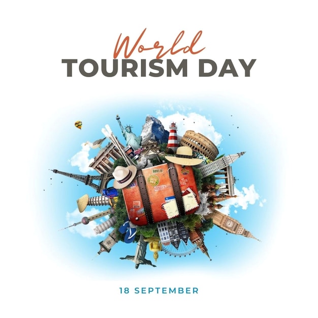 une affiche pour une journée mondiale avec une carte de la journée de voyage