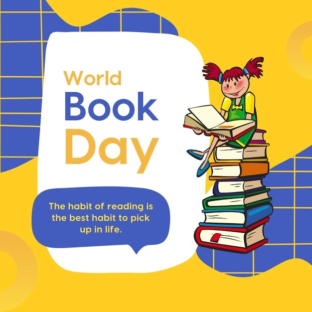 une affiche pour la journée mondiale du livre avec une fille au-dessus