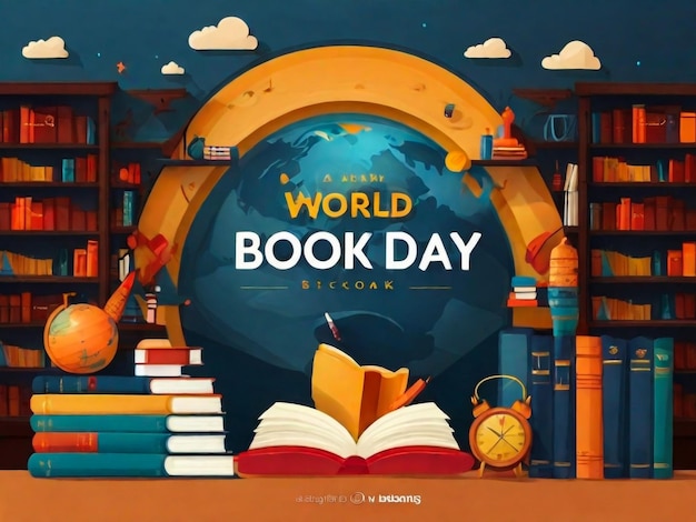 une affiche pour une journée mondiale avec un livre intitulé journée mondiale