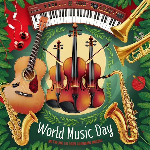 une affiche pour la journée mondiale de la musique avec un instrument de musique