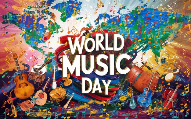 Photo une affiche pour la journée mondiale de la musique avec une journée mondiale écrite dessus