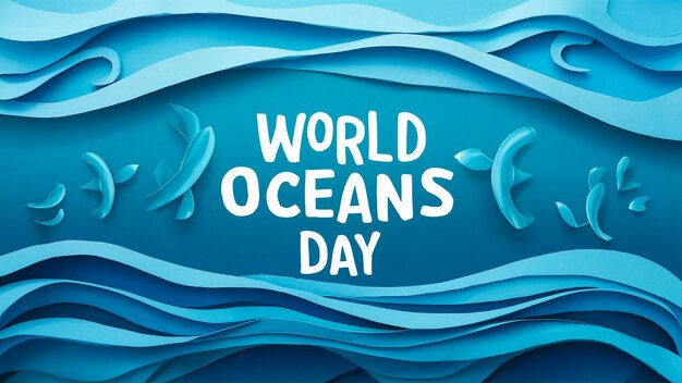 affiche pour la journée mondiale des océans avec un fond aquarelle bleu