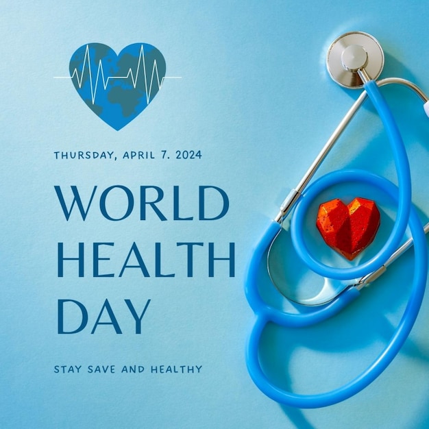 une affiche pour la Journée mondiale de la santé avec un cœur qui dit Journée internationale de la santé
