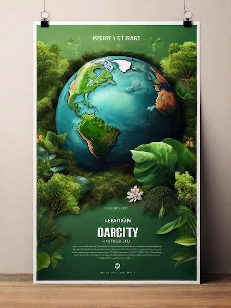 Affiche pour la Journée de la Terre Journée mondiale de l'environnement avec notre planète dans l'espace Concept de sécurité écologique A4 Illustration vectorielle pour affiche carte bannière plaque de couverture flyer