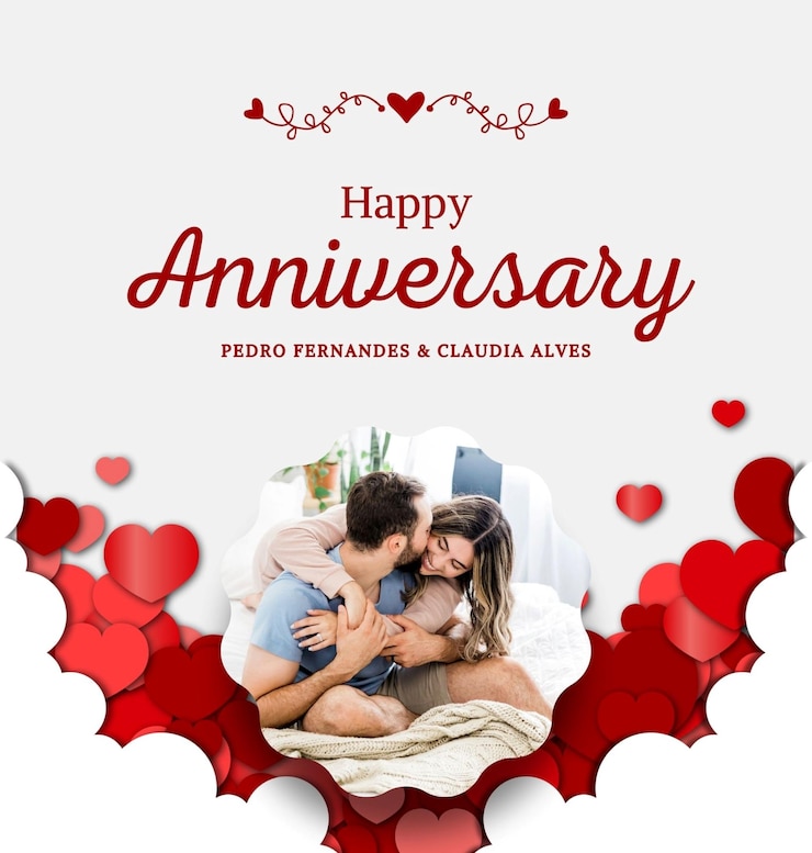 Photo une affiche pour un joyeux anniversaire avec un couple s'embrassant et un fond en forme de cœur