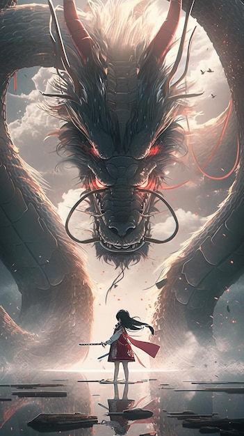 Une affiche pour le livre le dragon et la femme qui se tient devant un nuage avec les mots "le dragon" sur la couverture.