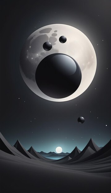 une affiche pour une lune avec un œil noir et un cercle noir dessus
