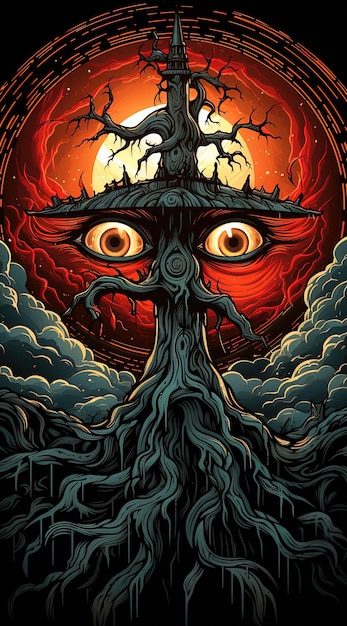 une affiche pour un monstre avec un arbre au sommet