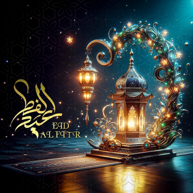 une affiche pour une mosquée avec une lampe et une lampe en arrière-plan